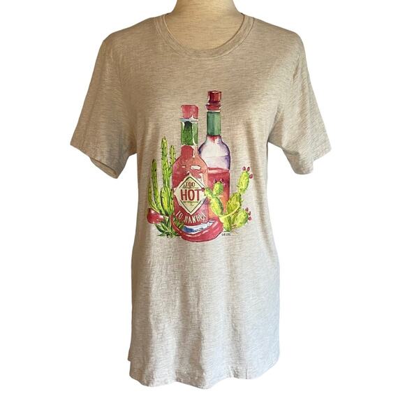 BELLA CANVAS Too Hot To Handle Graphic T Shirt Cream Size Medium Basic Casual - Picture 1 of 7